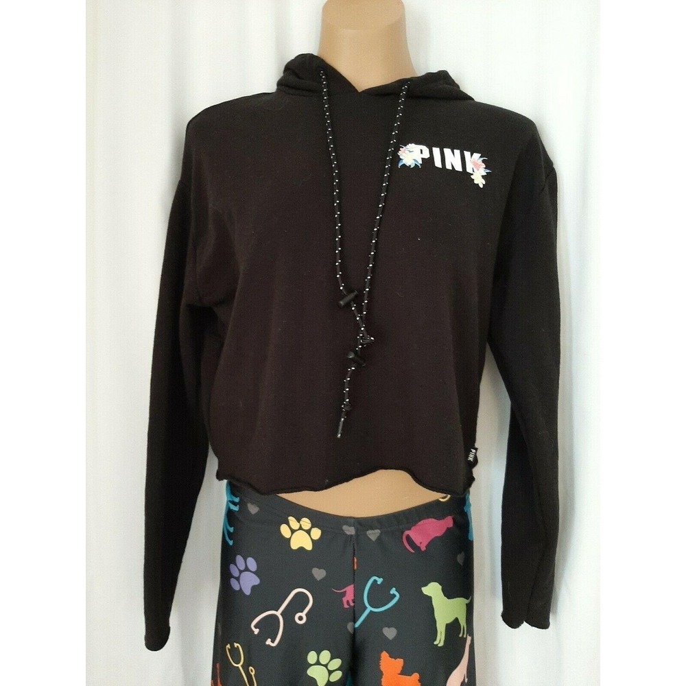 Pink Victoria's Secret Black Hoodie Open Slit Back size XS